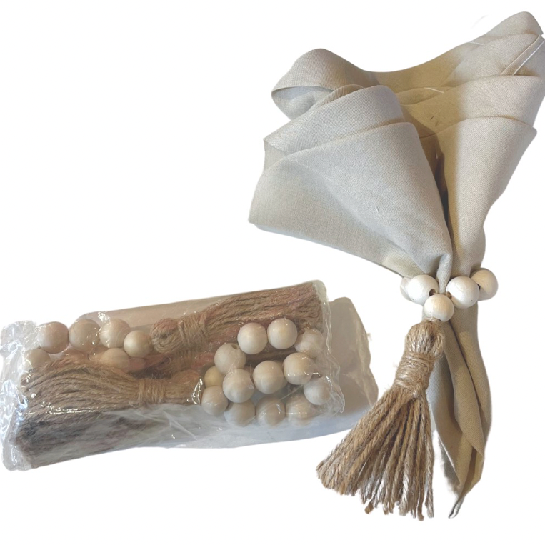 Bead & Tassel Napkin Holder - Set of 4