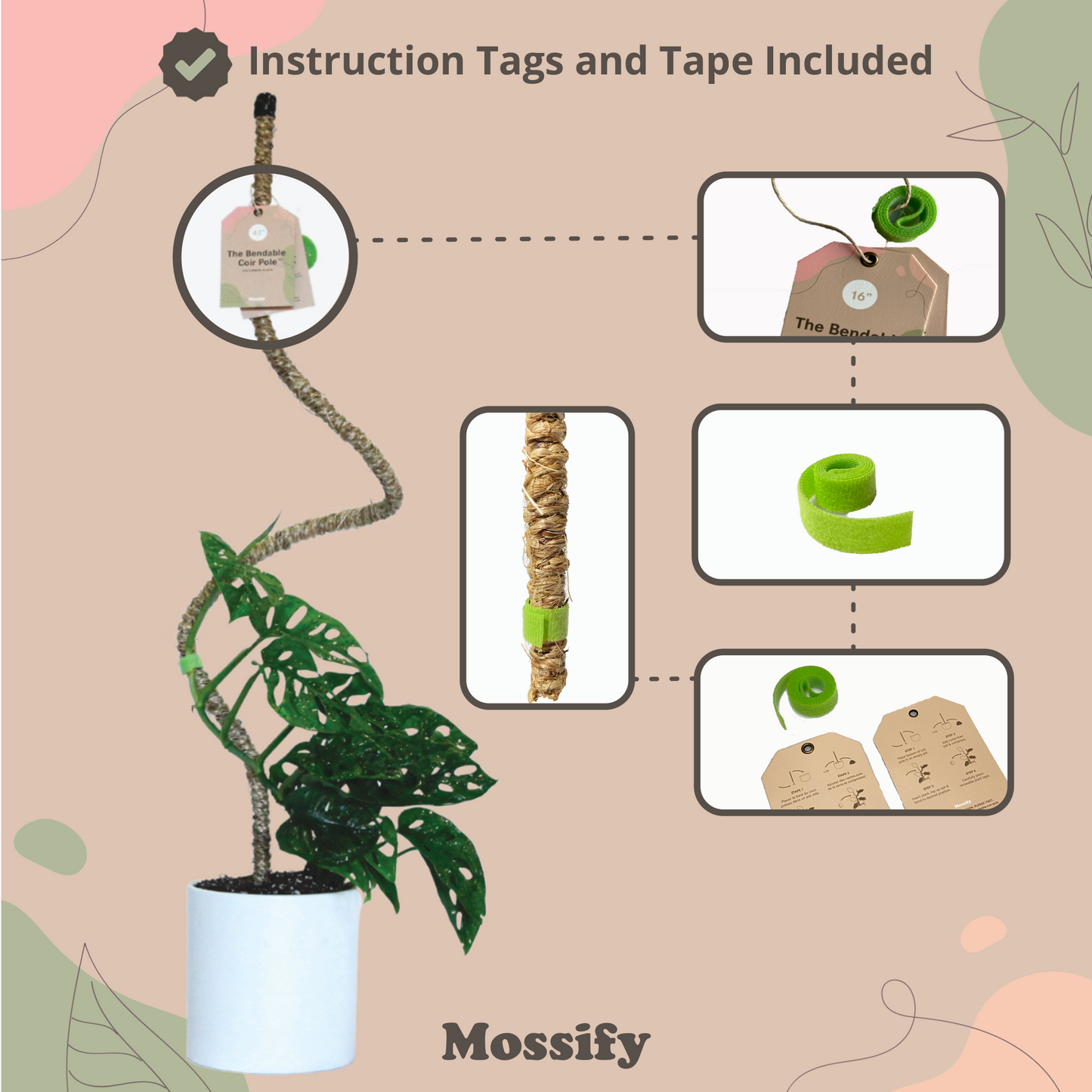 The Original Bendable Coir Pole⢠- Best Seller (Tape Included)