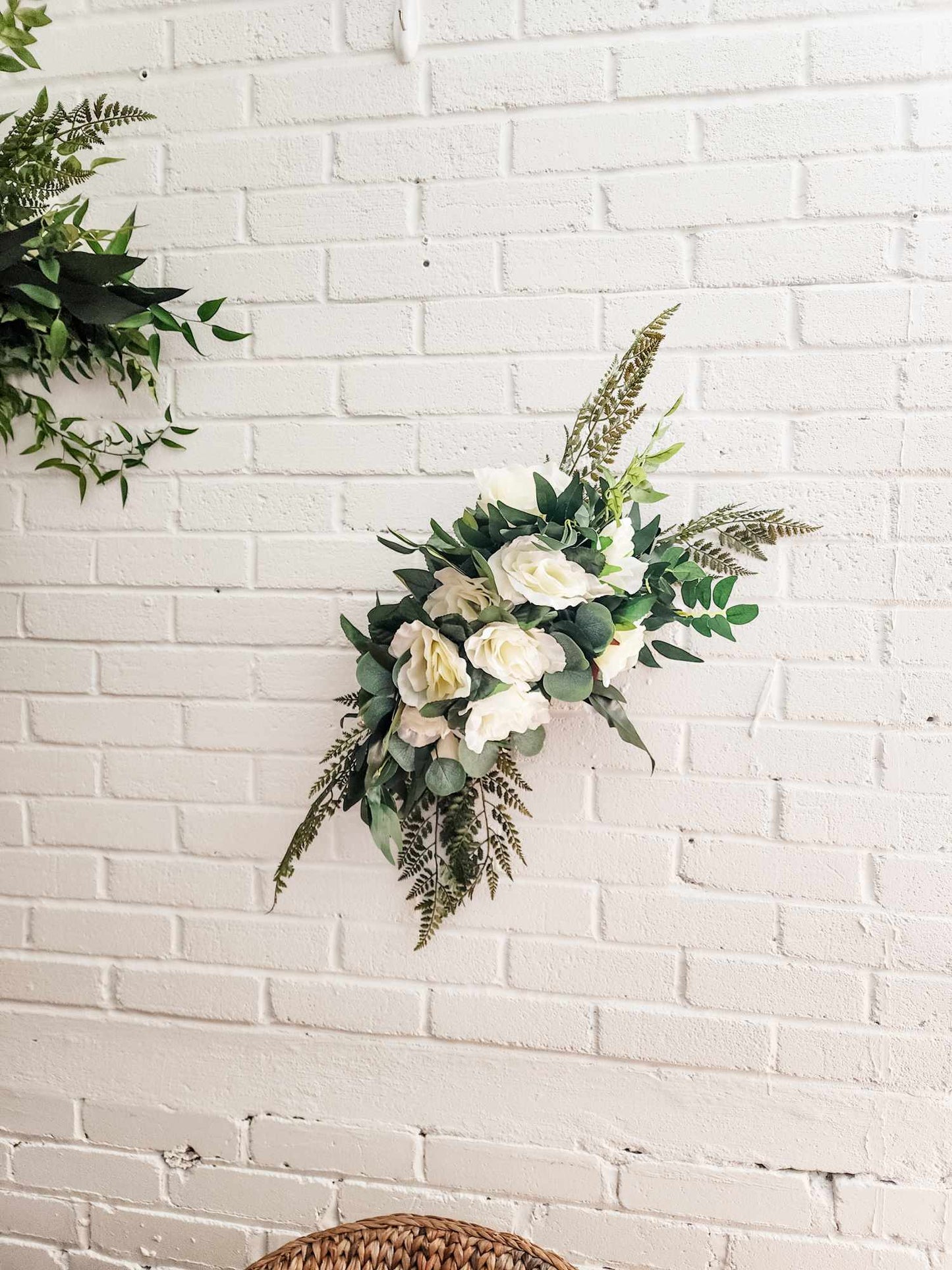 Faux Floral Arch Installation - Whites & Greens