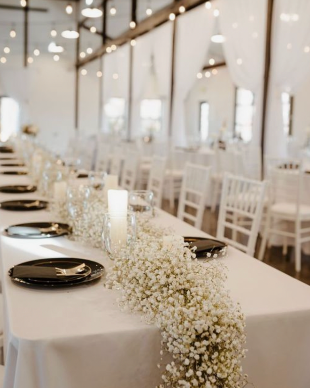 Fresh Garland Table Runner  - Eucalyptus, Baby' Breath, Ruscus