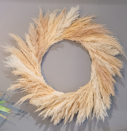 Beige & White Pampas Wreath 21"